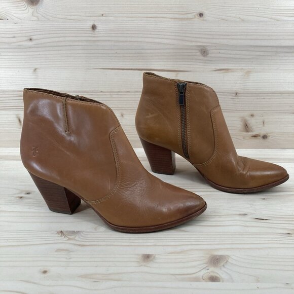 Frye Jennifer Ankle Booties Women Sz 7 Brown Leather Pointed Toe Western Boho - Picture 3 of 13